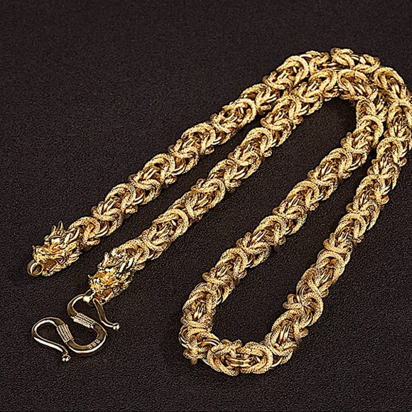 Gold 24K GP Unisex Dragon Head Necklace - Picture 3 of 8